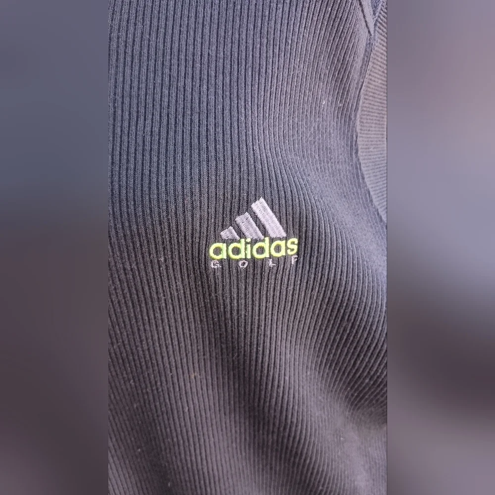 Vintage 90s Adidas Black V-Neck Vest with Green Logo_XL